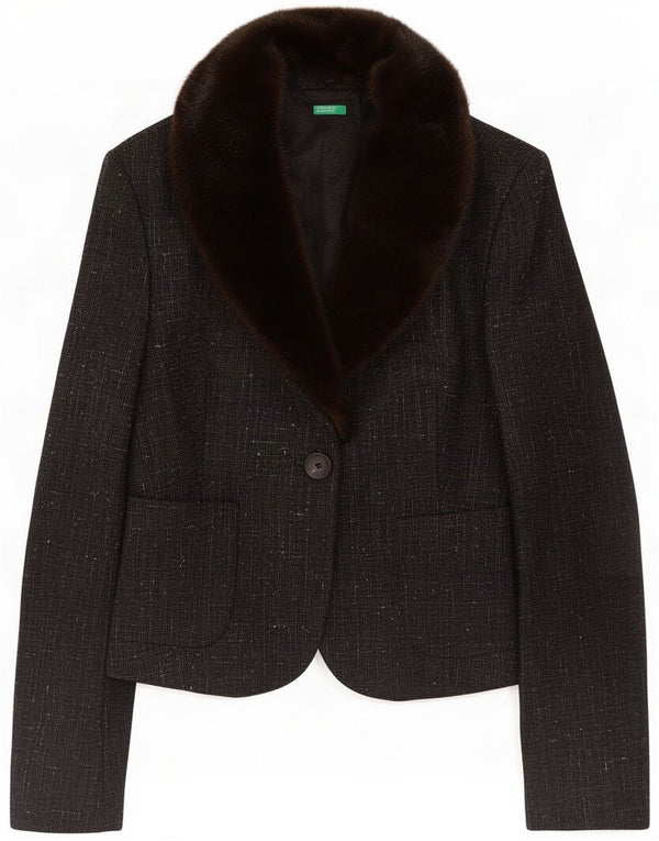 Jaqueta blazer feminina de 1 botão Benetton Reino Unido 12 preto médio manchado