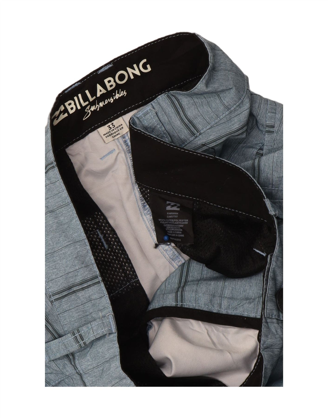 Billabong Mens Chino Shorts W33 poliéster listrado azul médio