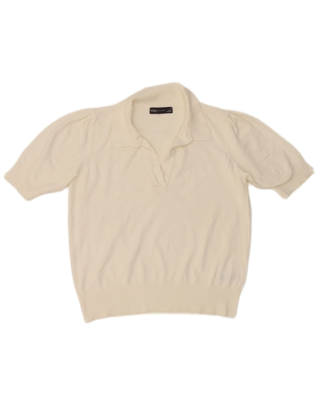 Camisa polo feminina Marks & Spencer Reino Unido 12 viscose branca média