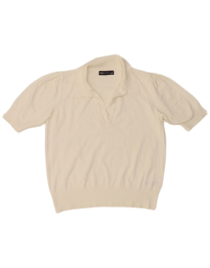 Camisa polo feminina Marks & Spencer Reino Unido 12 viscose branca média