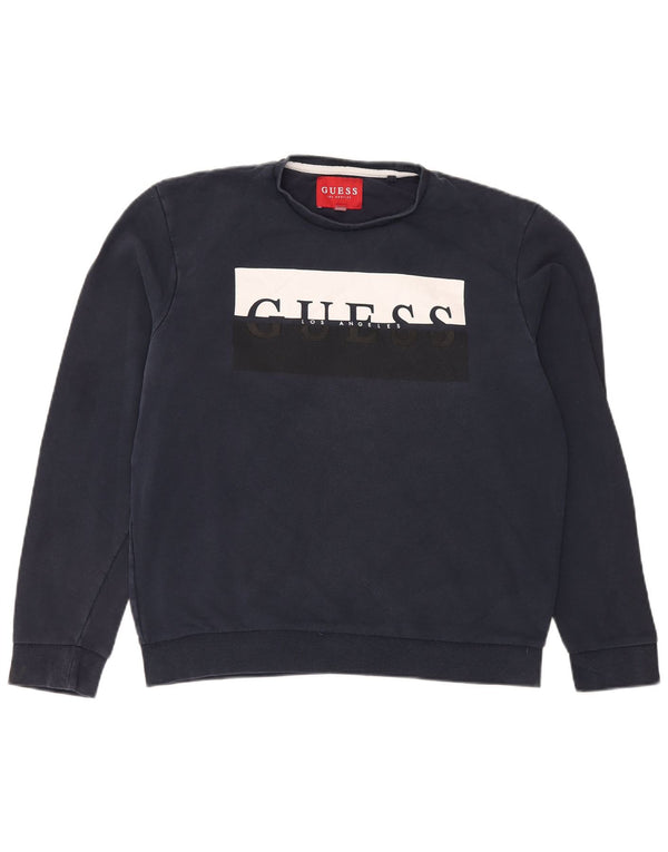 Guess Mens Slim Fit Moletom Gráfico Jumper XL Azul Marinho Colourblock