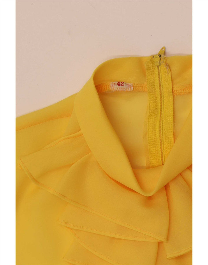 Top feminino vintage de manga comprida com babado frontal transparente IT 42 amarelo médio