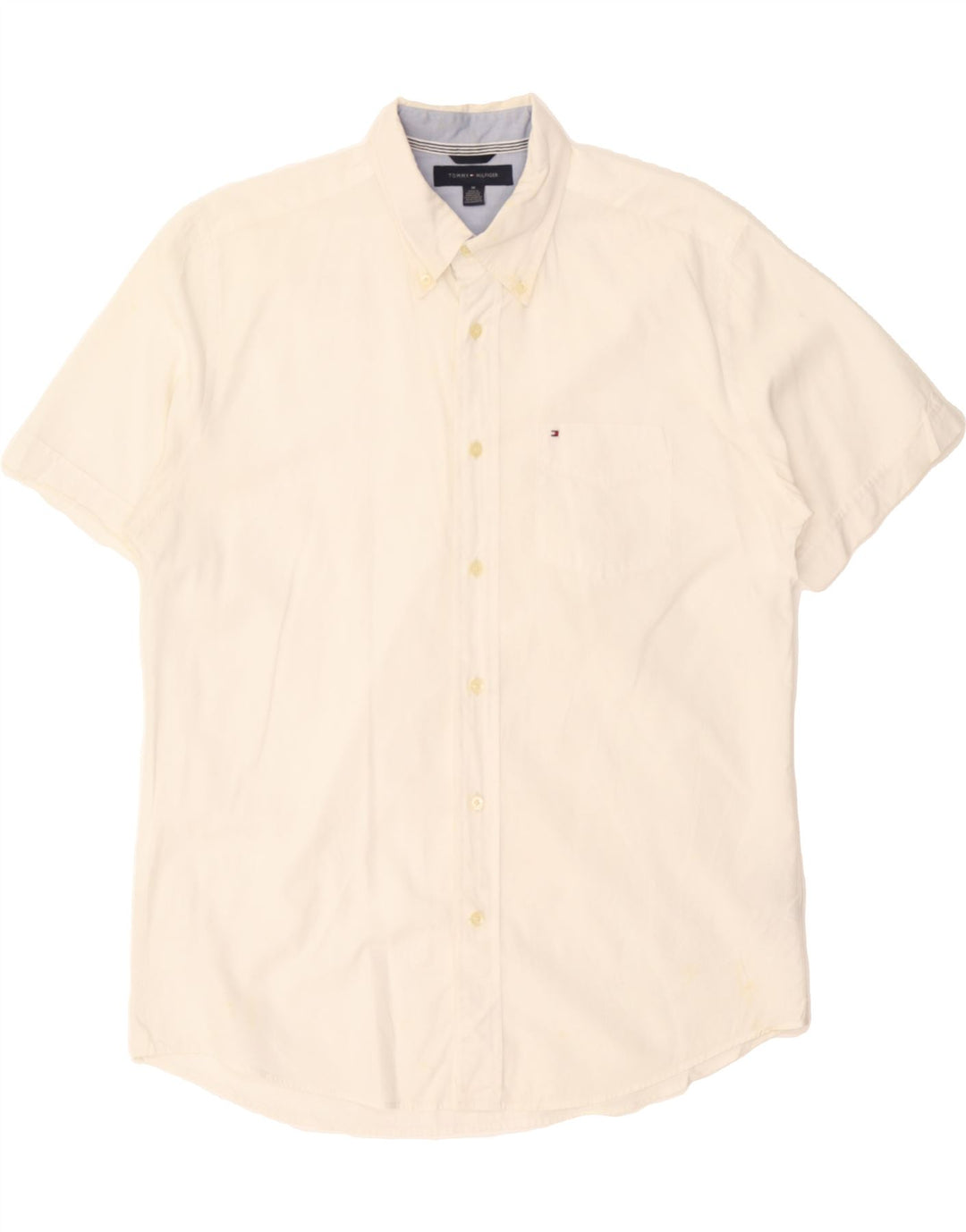 TOMMY HILFIGER Mens Short Sleeve Shirt Medium White Cotton Vintage Tommy Hilfiger and Second-Hand Tommy Hilfiger from Messina Hembry 