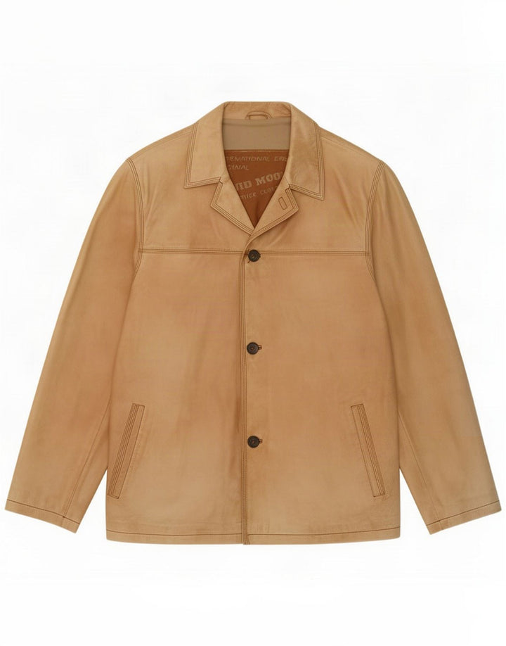 Jaqueta de couro masculina David Moore Reino Unido 42 XL marrom clássico