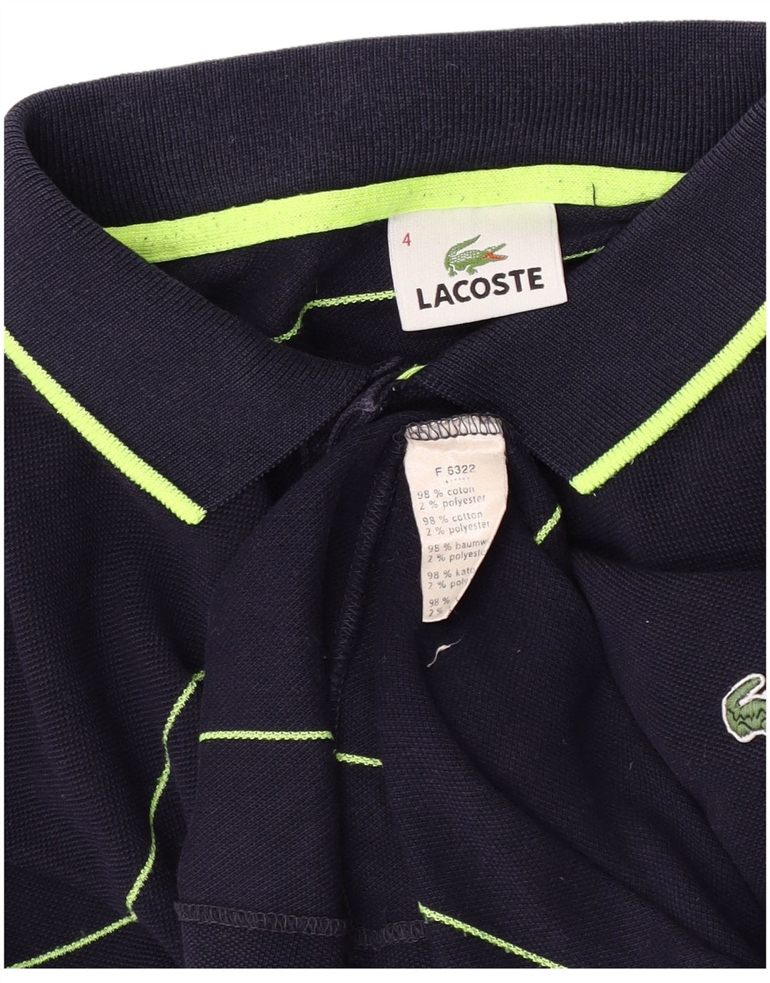 Camisa polo masculina de manga comprida LACOSTE tamanho 4 médio algodão listrado azul marinho