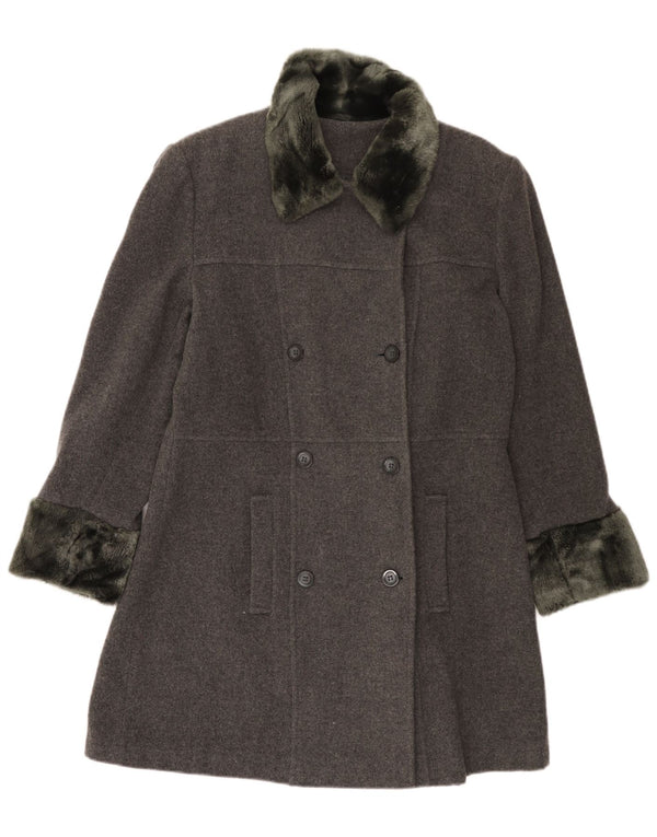 Casaco feminino vintage com peito duplo EU 42 grande lã cinza