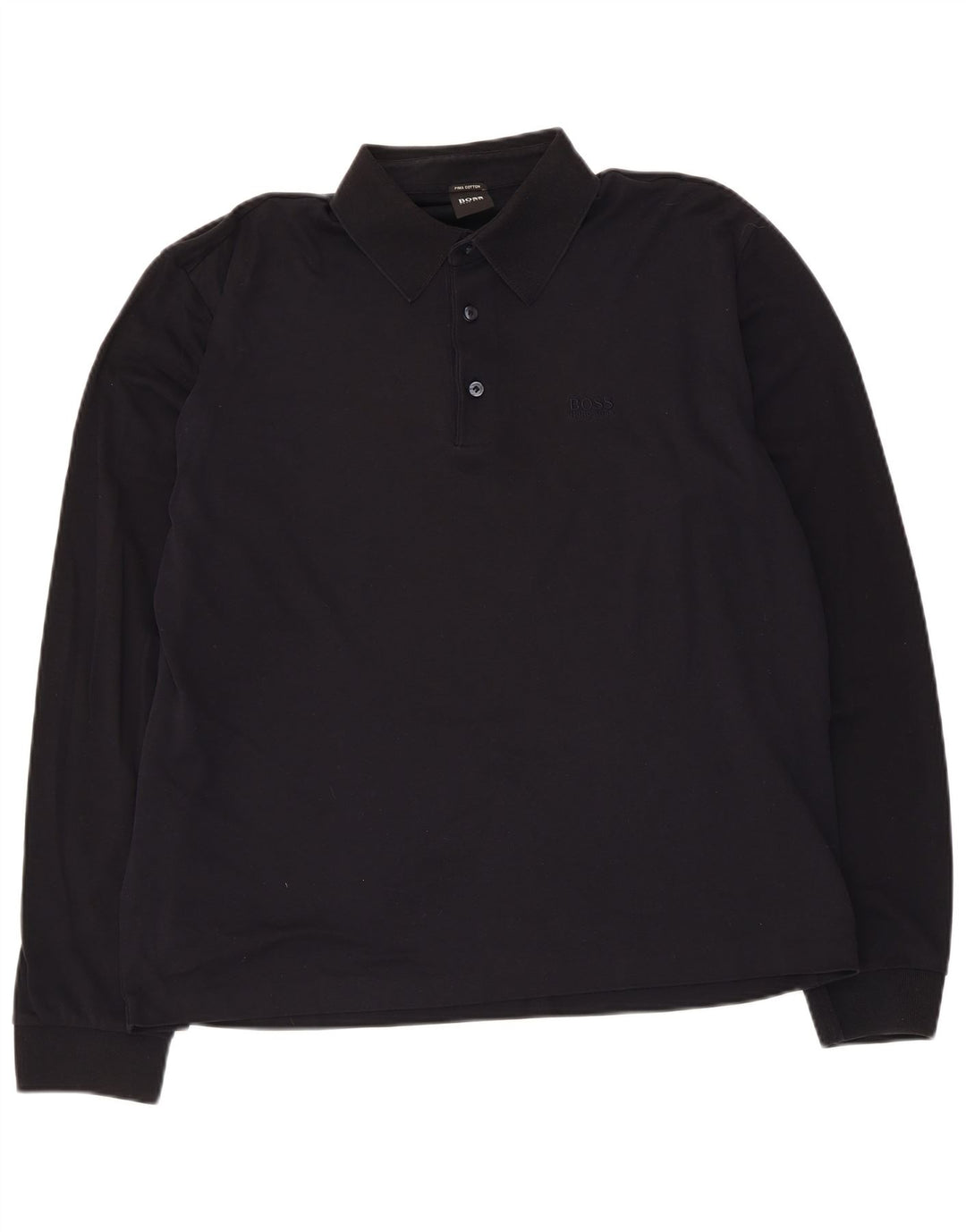 Camisa polo masculina de manga comprida Hugo Boss de algodão preto médio