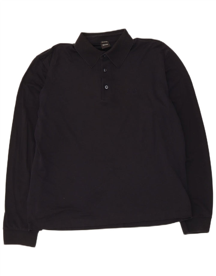 Camisa polo masculina de manga comprida Hugo Boss de algodão preto médio