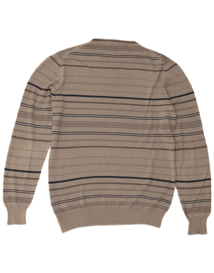 Trussardi Suéter masculino com gola redonda, grande algodão listrado cinza