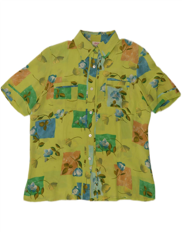 CHERIE Blusa feminina transparente de manga curta IT 48 XL verde floral