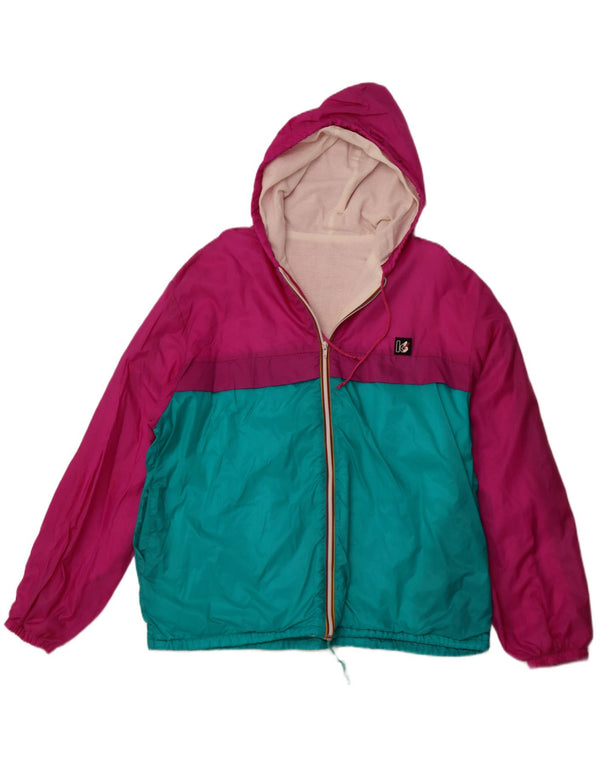 Jaqueta de chuva masculina VINTAGE com capuz UK 42 XL rosa Colourblock poliamida