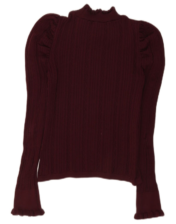 Blusa feminina de manga comprida Zara UK 12 médio Borgonha