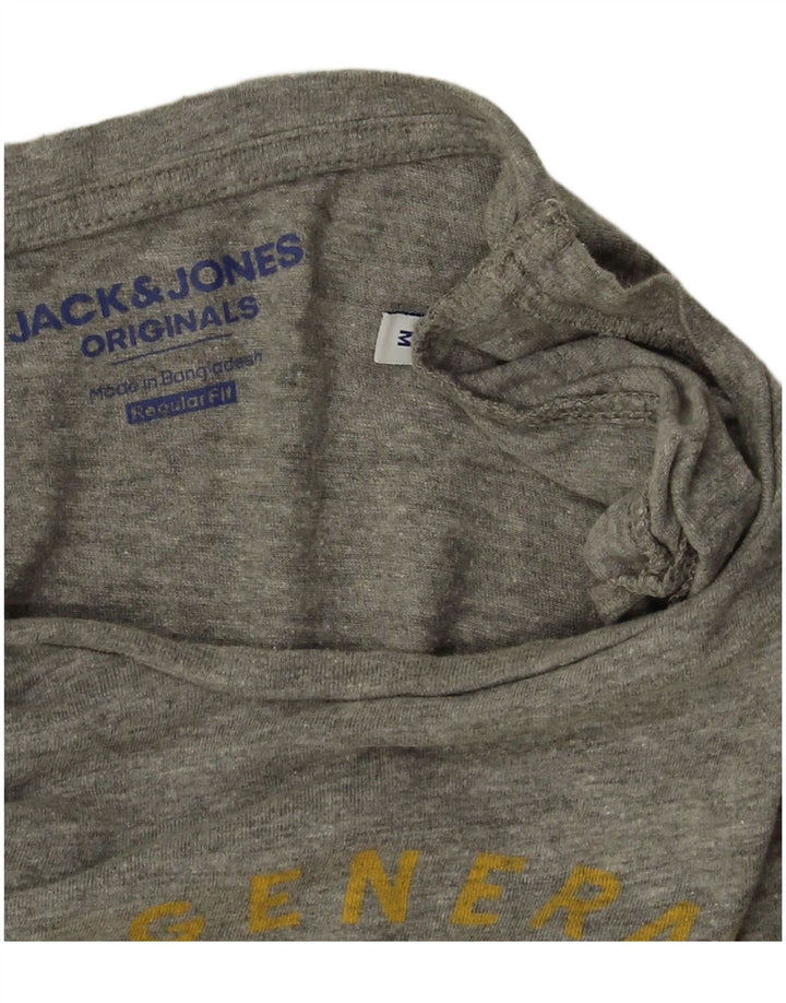 Camiseta masculina Jack & Jones Regular Fit com estampa gráfica cinza médio manchado