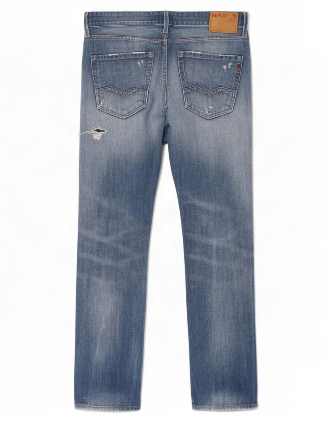 Replay Mens Waitom Distressed Straight Jeans W31 L32 Azul Algodão