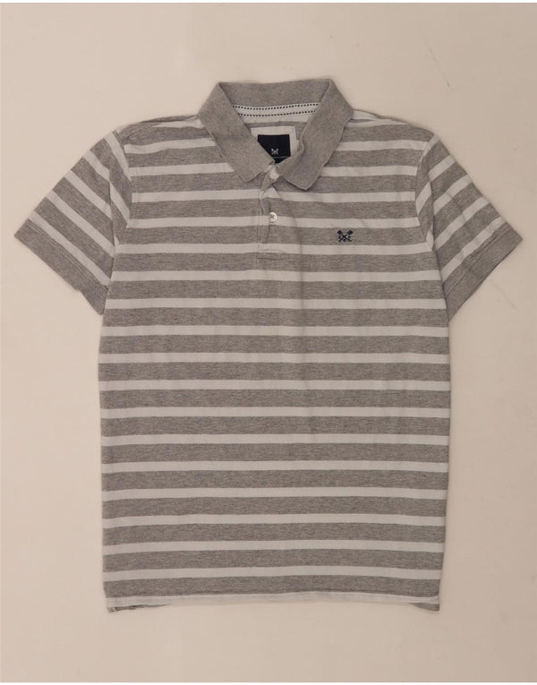 Camisa polo masculina de manga curta Crew Clothing XL algodão listrado cinza