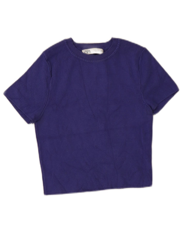 Zara Suéter feminino cropped de manga curta com gola canoa Reino Unido 12 médio roxo