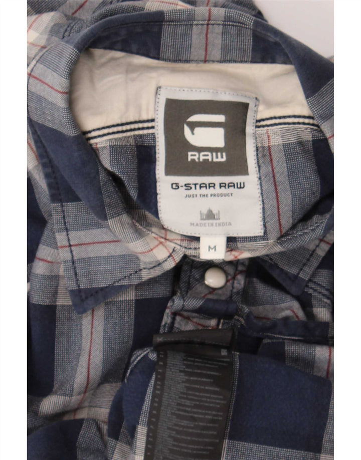 Camisa ocidental masculina G-Star de algodão xadrez azul médio