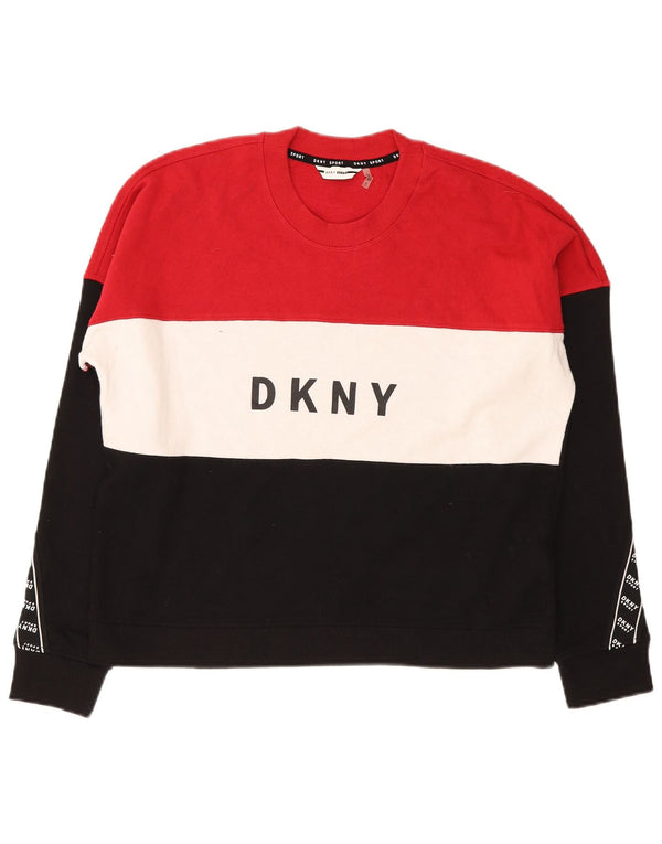 Suéter gráfico feminino Dkny UK 10 pequeno bloco colorido multicolorido