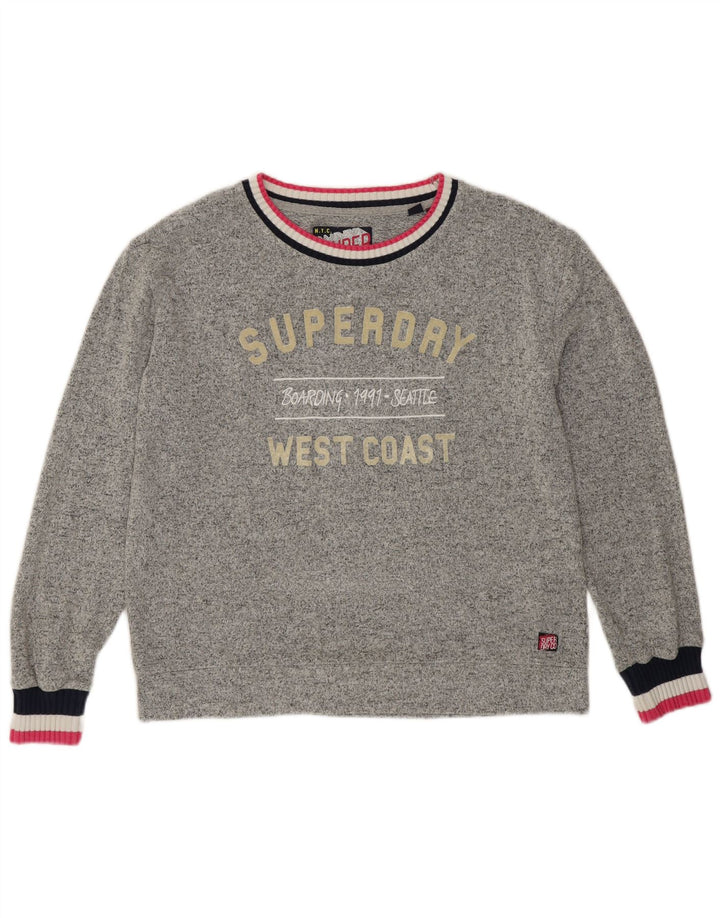 SUPERDRY moletom gráfico feminino jumper UK 12 viscose cinza médio
