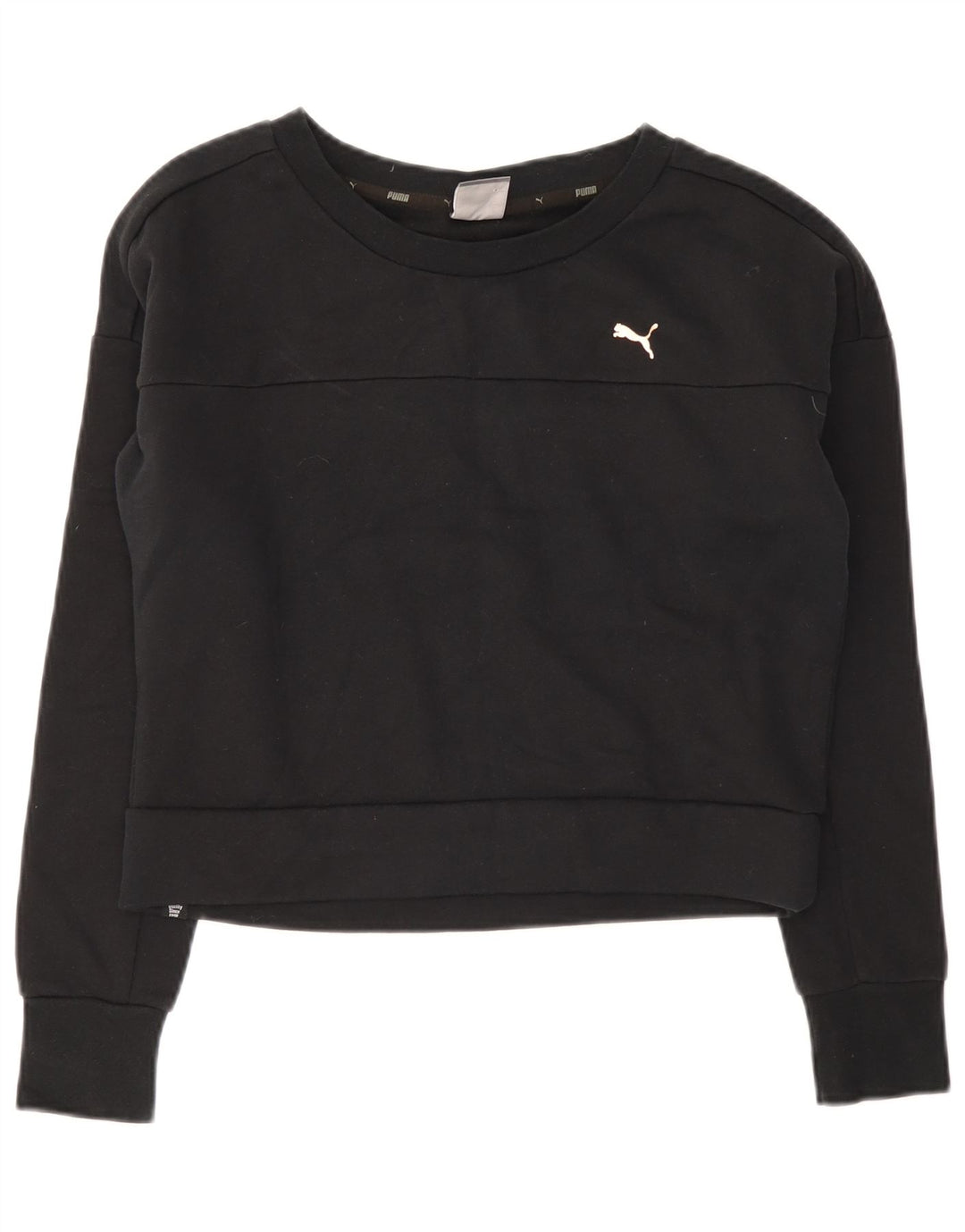 Puma Womens Crop Sweatshirt Jumper UK 12 Médio Algodão Preto
