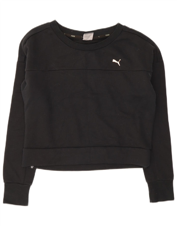Puma Womens Crop Sweatshirt Jumper UK 12 Médio Algodão Preto