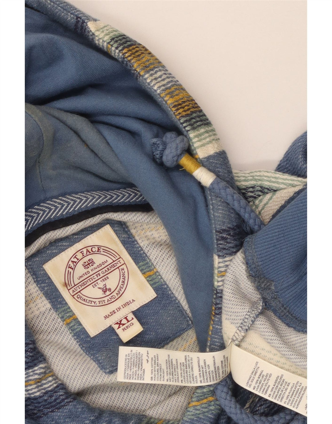 Fat Face Mens Hoodie Jumper XL Algodão Listrado Azul