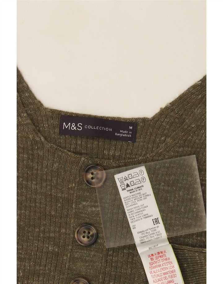 Colete feminino Marks & Spencer UK 12 acrílico manchado cáqui médio