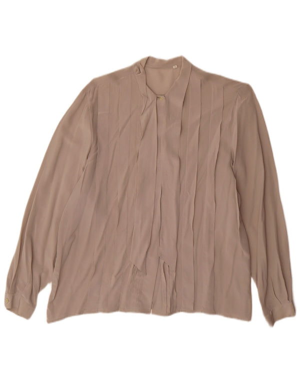Blusa feminina vintage com gravata frontal IT 44 seda cinza médio