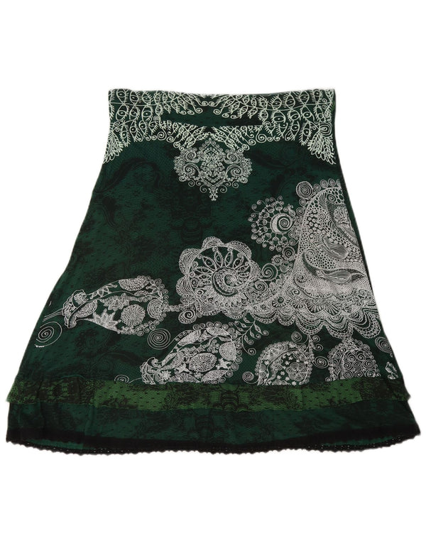 Desigual saia feminina gráfica linha A médio W28 verde paisley viscose