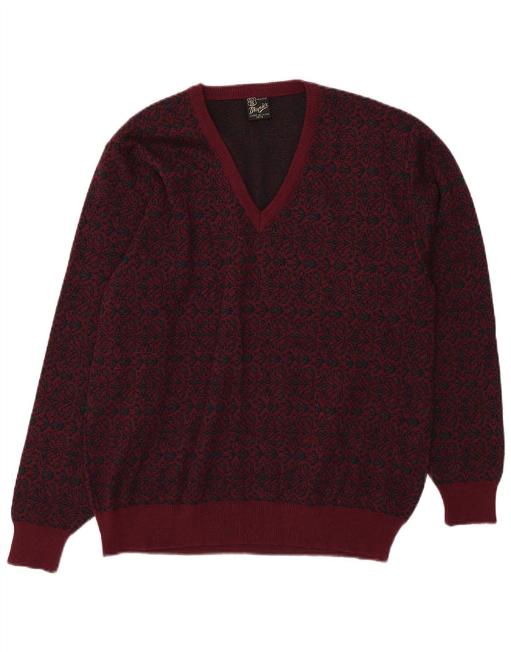 Suéter masculino Mapier com decote em V médio Borgonha Fair Isle Wool