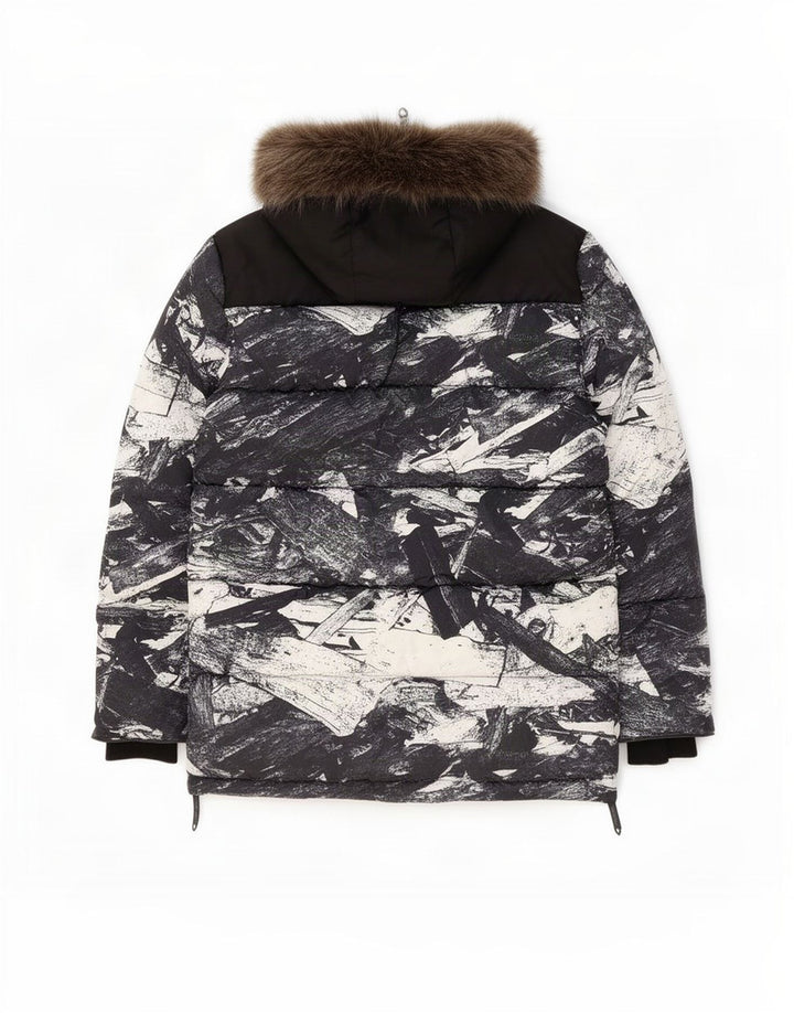 Jaqueta de esqui com capuz masculina Superdry UK 42 XL poliéster geométrico preto