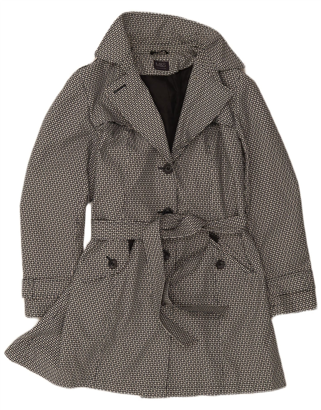Trench Coat feminino Marks & Spencer Reino Unido 18 XL poliéster geométrico preto