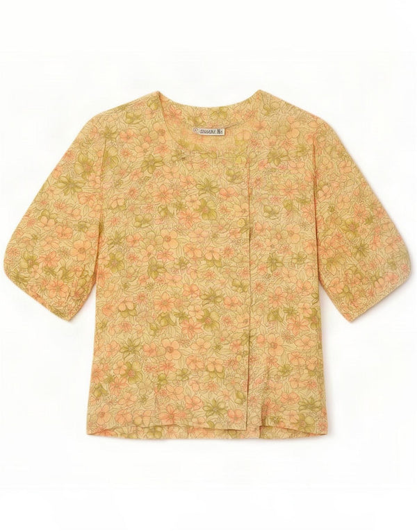 Blusa feminina vintage manga 3/4 IT 44 viscose floral amarelo médio