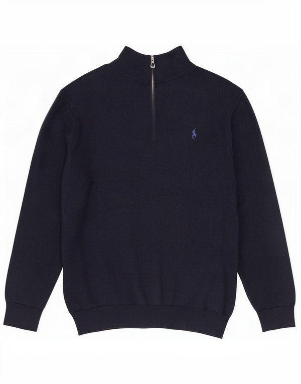 Suéter masculino Polo Ralph Lauren com zíper e gola XL azul marinho algodão