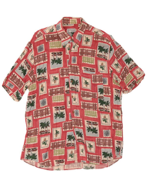 Camisa masculina de manga curta Bassetti tamanho 16 1/2 42 grande vermelho patchwork viscose