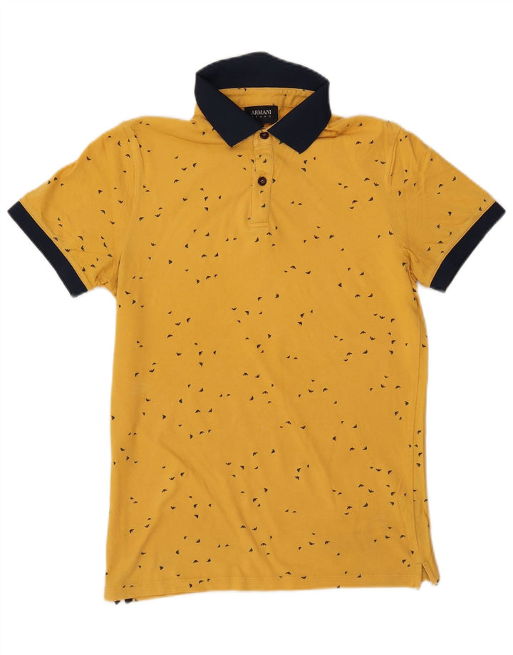 ARMANI JEANS Camisa polo masculina com padrão abstrato em bloco colorido amarelo médio