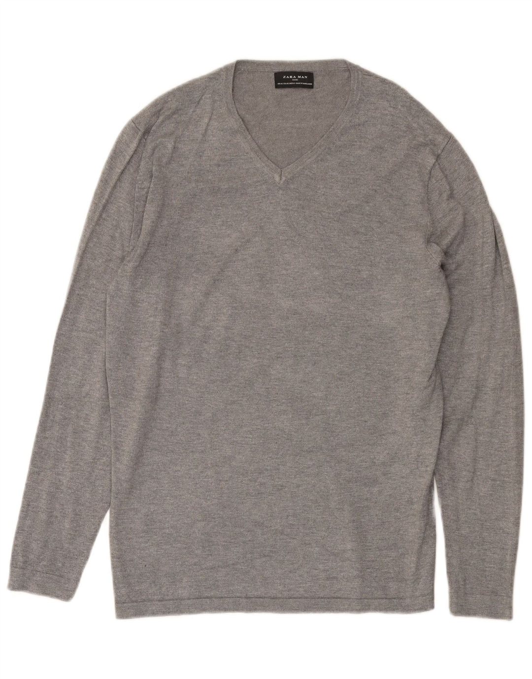 Suéter masculino Zara com decote em V cinza médio manchado