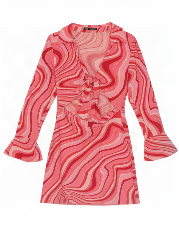 Zara Womens Cut Out Abstract Pattern Sheath Dress UK 12 Medium Pink
