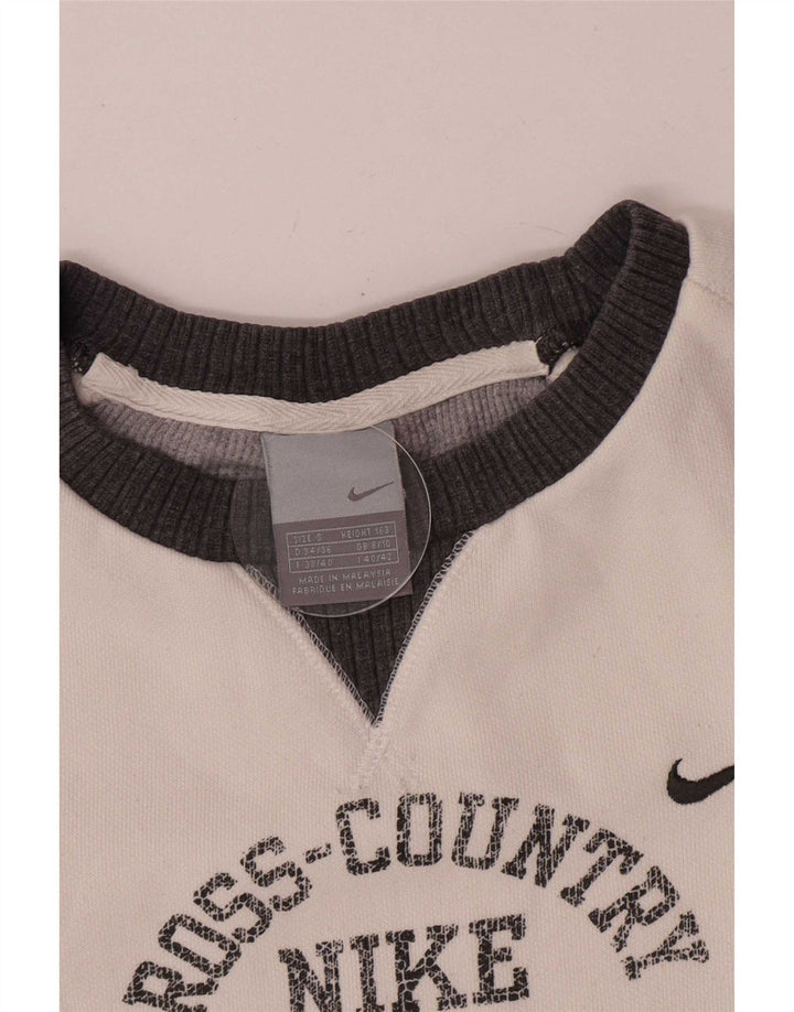 Nike feminino gráfico moletom jumper UK 8/10 pequeno branco colorblock