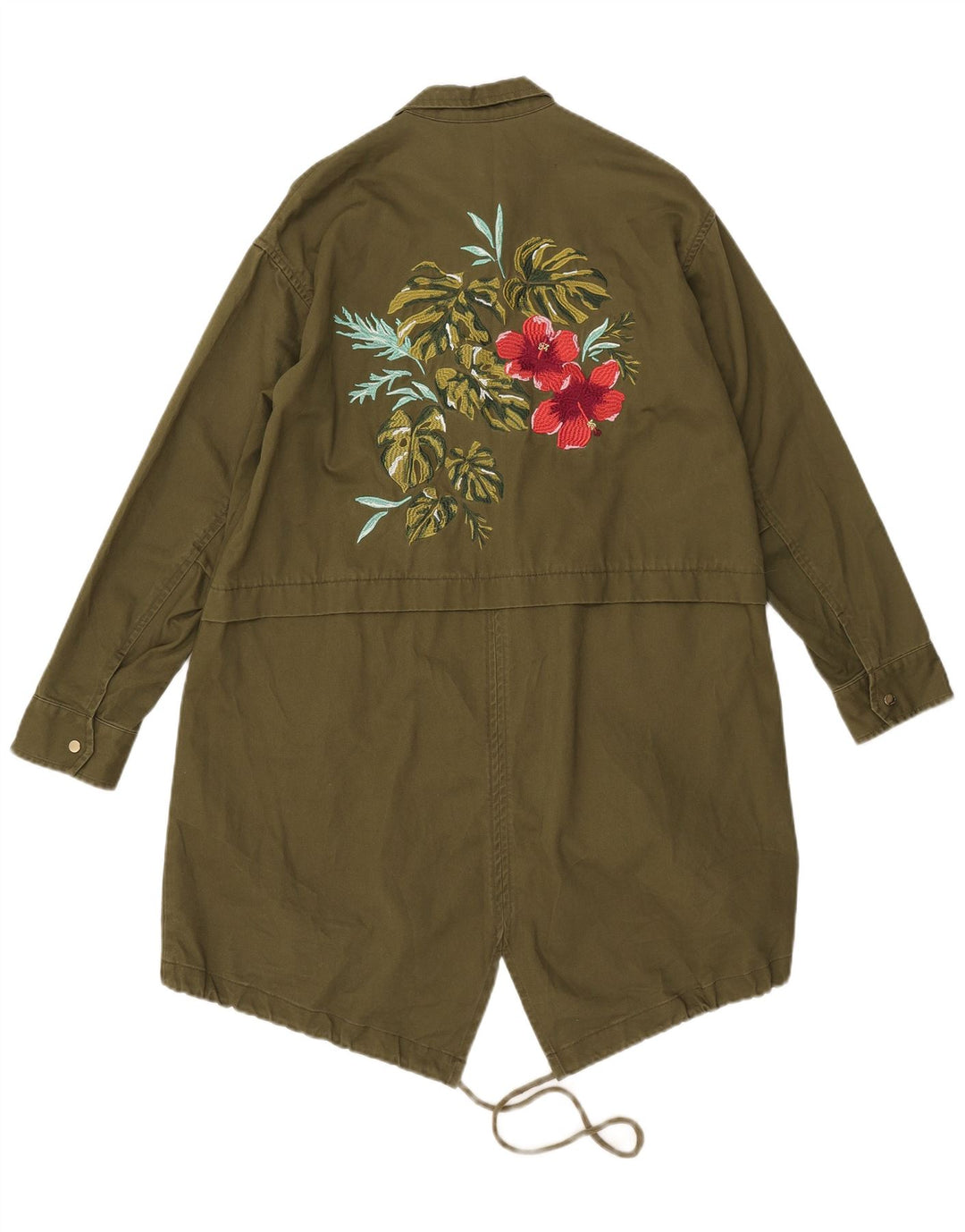 Jaqueta Parka feminina Zara com estampa oversized UK 6 XS cáqui floral poliéster