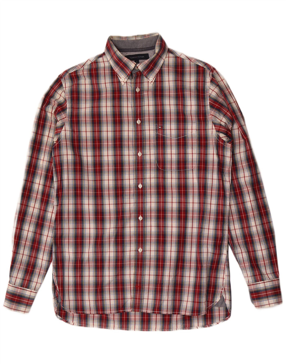 Camisa masculina Tommy Hilfiger Custom Fit pequena vermelha xadrez de algodão