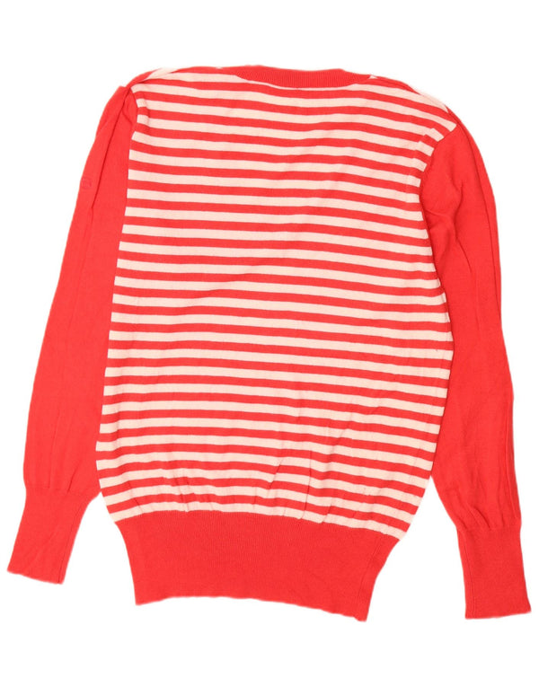 Suéter feminino Sergio Tacchini com decote em V UK 20 2XL algodão listrado vermelho