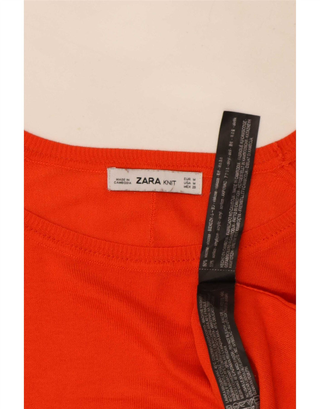 Suéter feminino Zara com gola canoa UK 14 viscose laranja médio