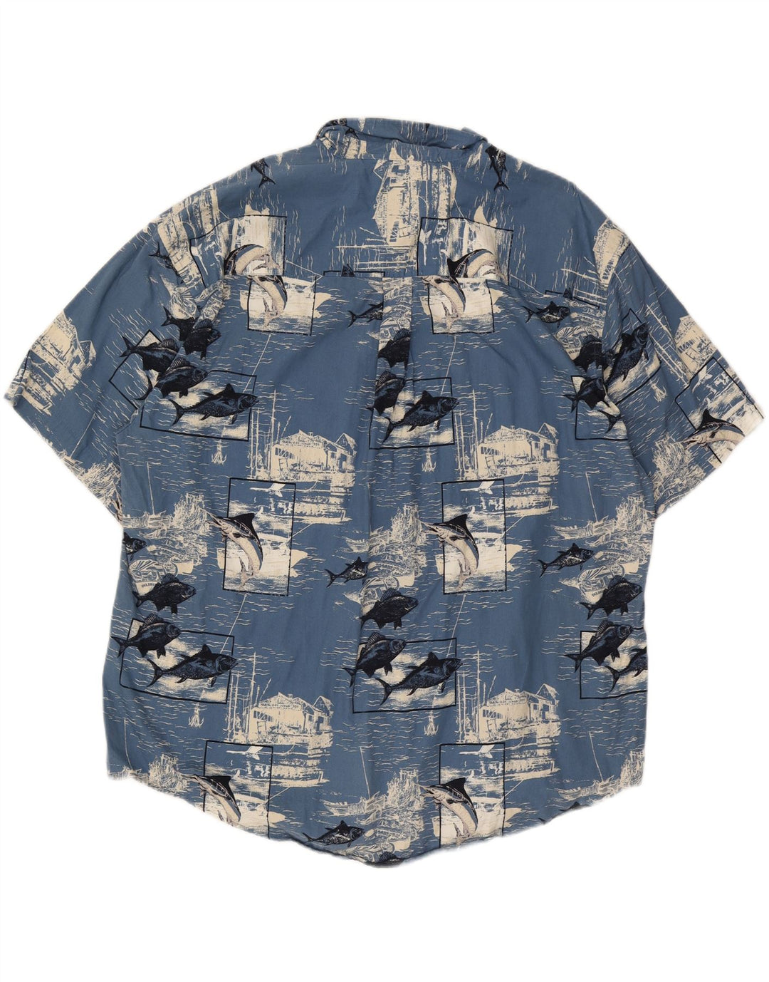 Camisa Puritan masculina gráfica de manga curta 2XL algodão azul