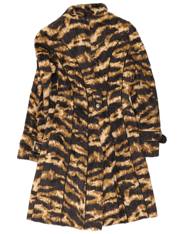 Trench coat feminino Karen Millen UK 10 pequeno marrom animal print algodão