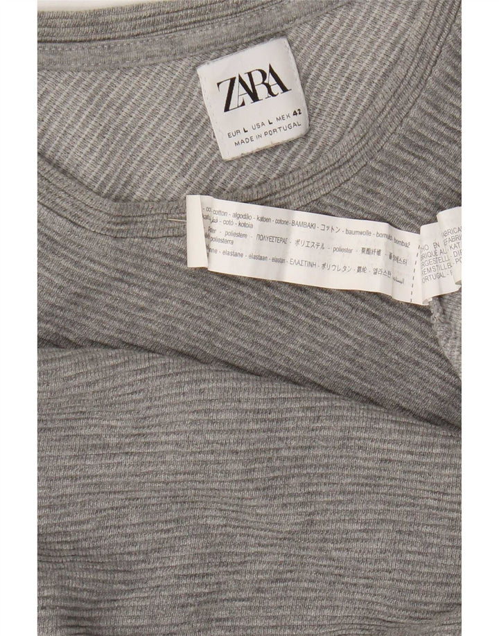 Zara Top masculino manga comprida grande algodão cinza