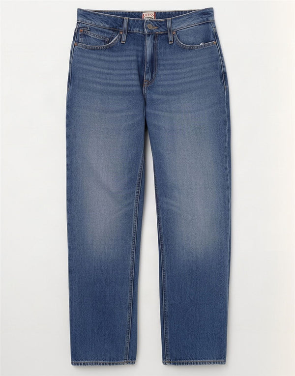 Guess Calça jeans feminina cintura alta reta W28 L30 algodão azul
