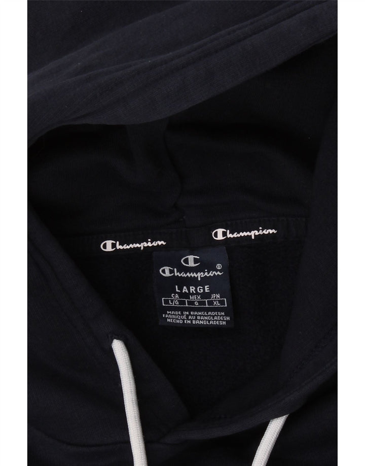 CHAMPION Mens Graphic Hoodie Jumper Large Navy Blue Cotton Vintage Champion and Second-Hand Champion from Messina Hembry 