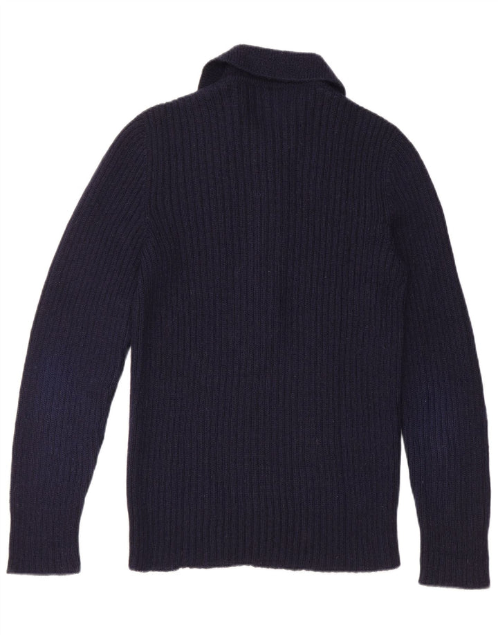 Suéter masculino vintage com gola polo pequeno azul marinho