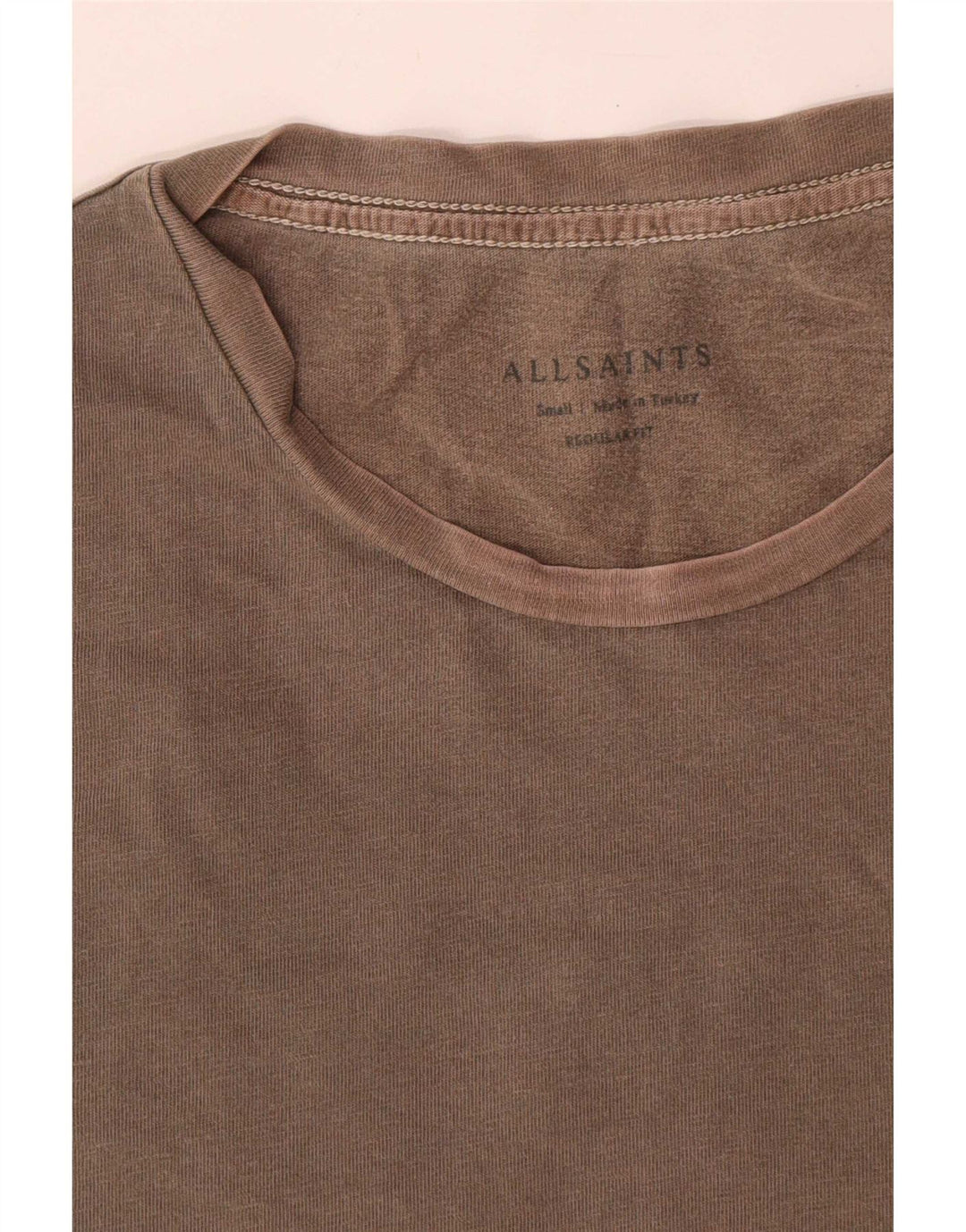 All Saints Mens Camiseta Regular Fit Top Pequeno Algodão Marrom